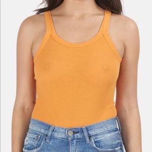 REDONE neon orange rubbed tank top